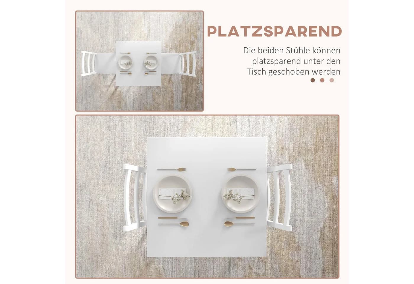 HOMCOM Essgruppe Küchentisch-Set für 2 Personen Weiß Kiefernholz - Bild 5