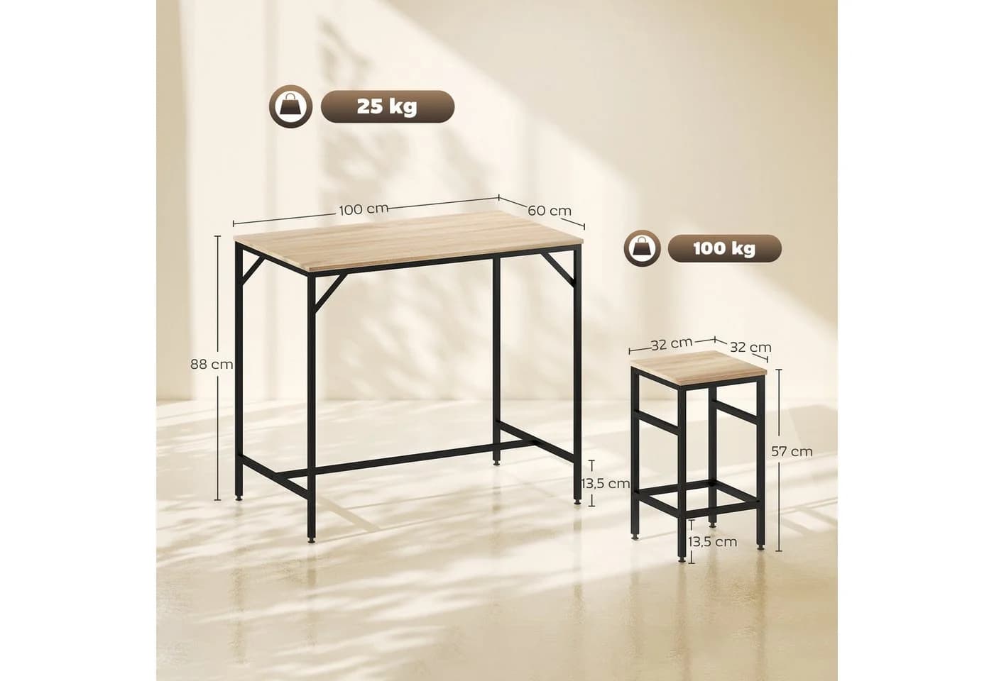 HOMCOM Bartisch-Set 5-tlg. Eiche Schwarz mit 4 Hockern - Bild 3