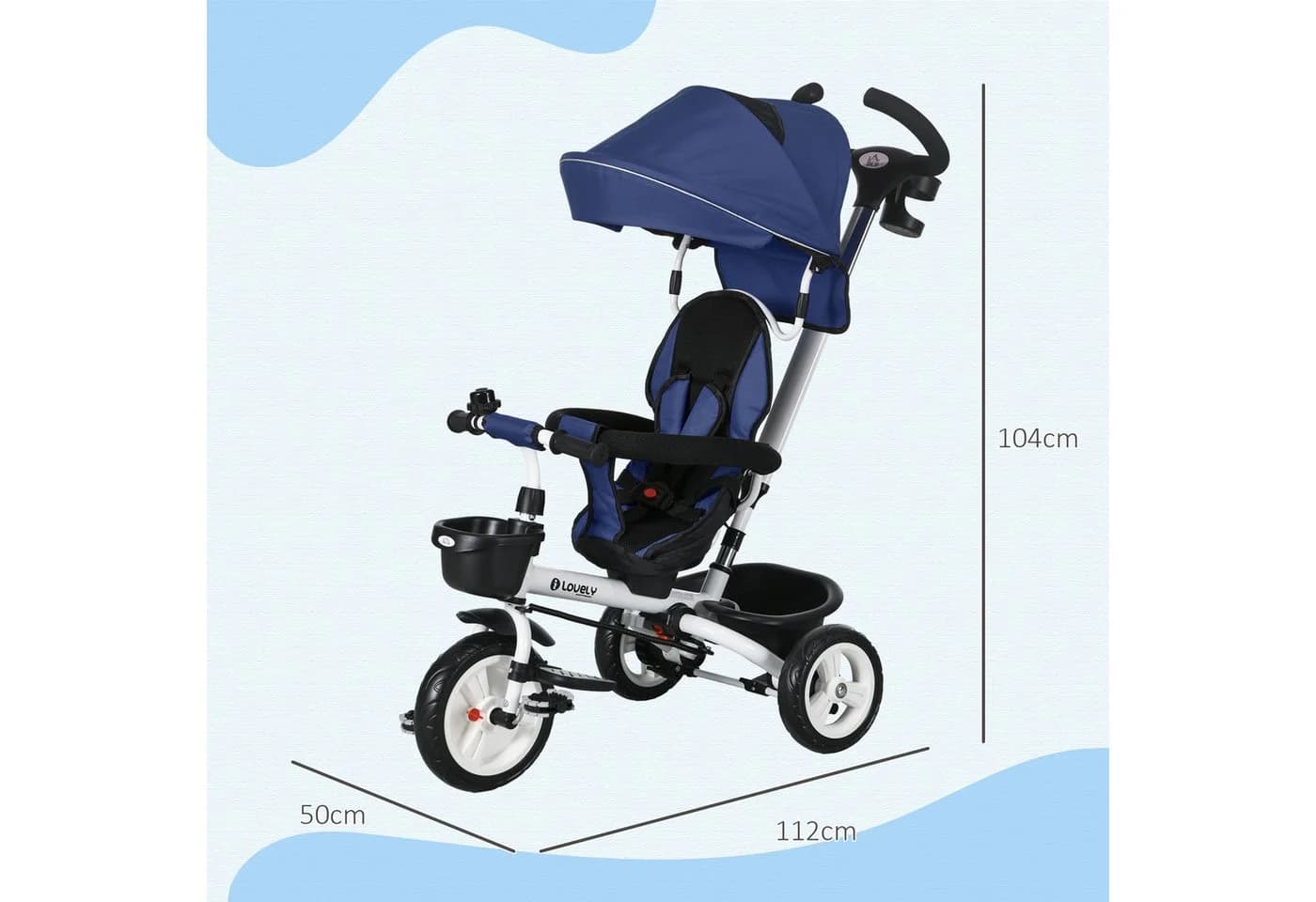 HOMCOM Kinderdreirad mit Sicherheitsgurt und Schubstange Blau - Bild 3