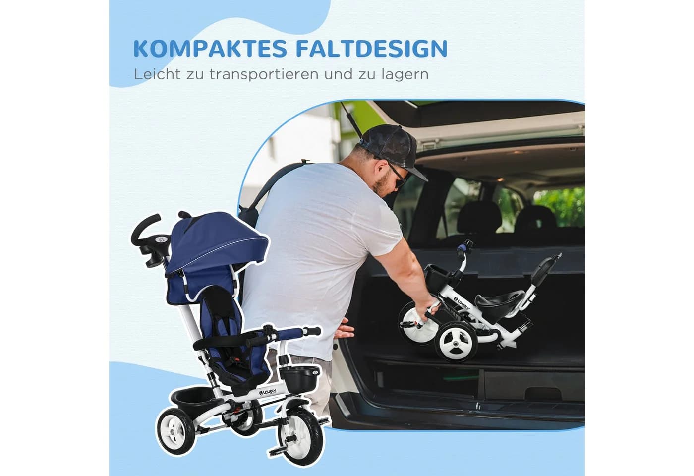 HOMCOM Kinderdreirad mit Sicherheitsgurt und Schubstange Blau - Bild 5