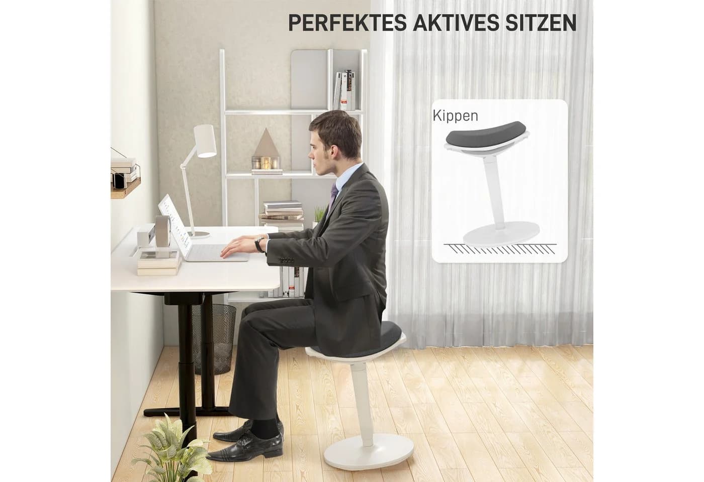 HOMCOM Ergonomischer Bürohocker Grau Höhenverstellbar Mesh - Bild 4