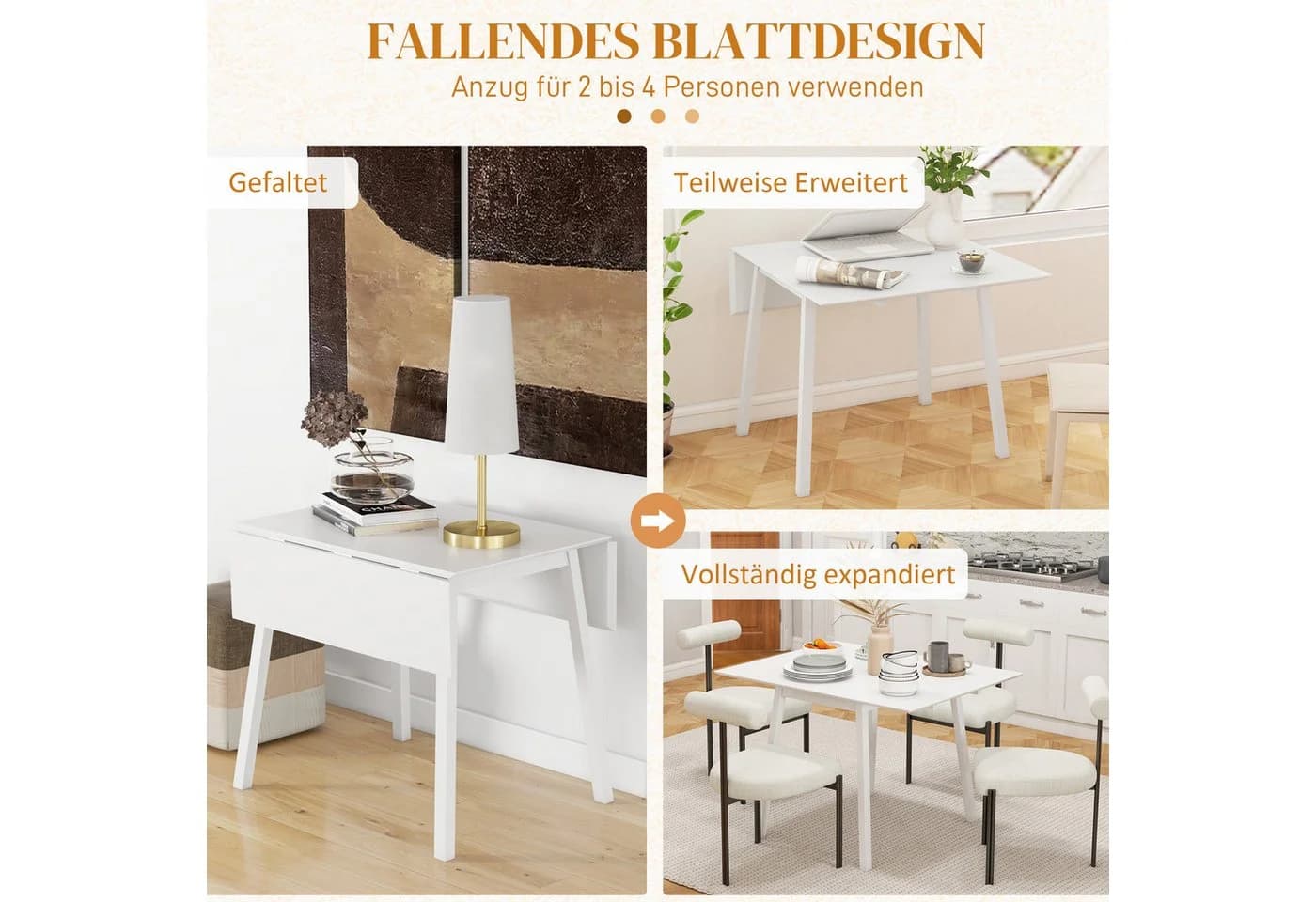 HOMCOM Klapptisch Esszimmertisch Weiß Kiefernholz - Bild 4