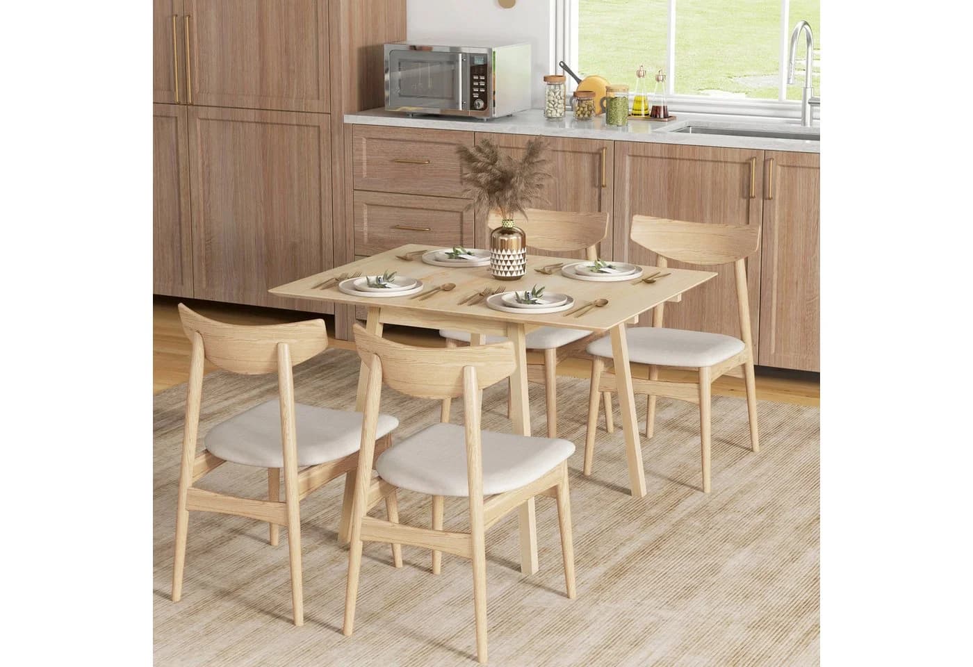 HOMCOM Klapptisch Esszimmertisch Kiefernholz Natur 2-4 Plätze - Bild 2