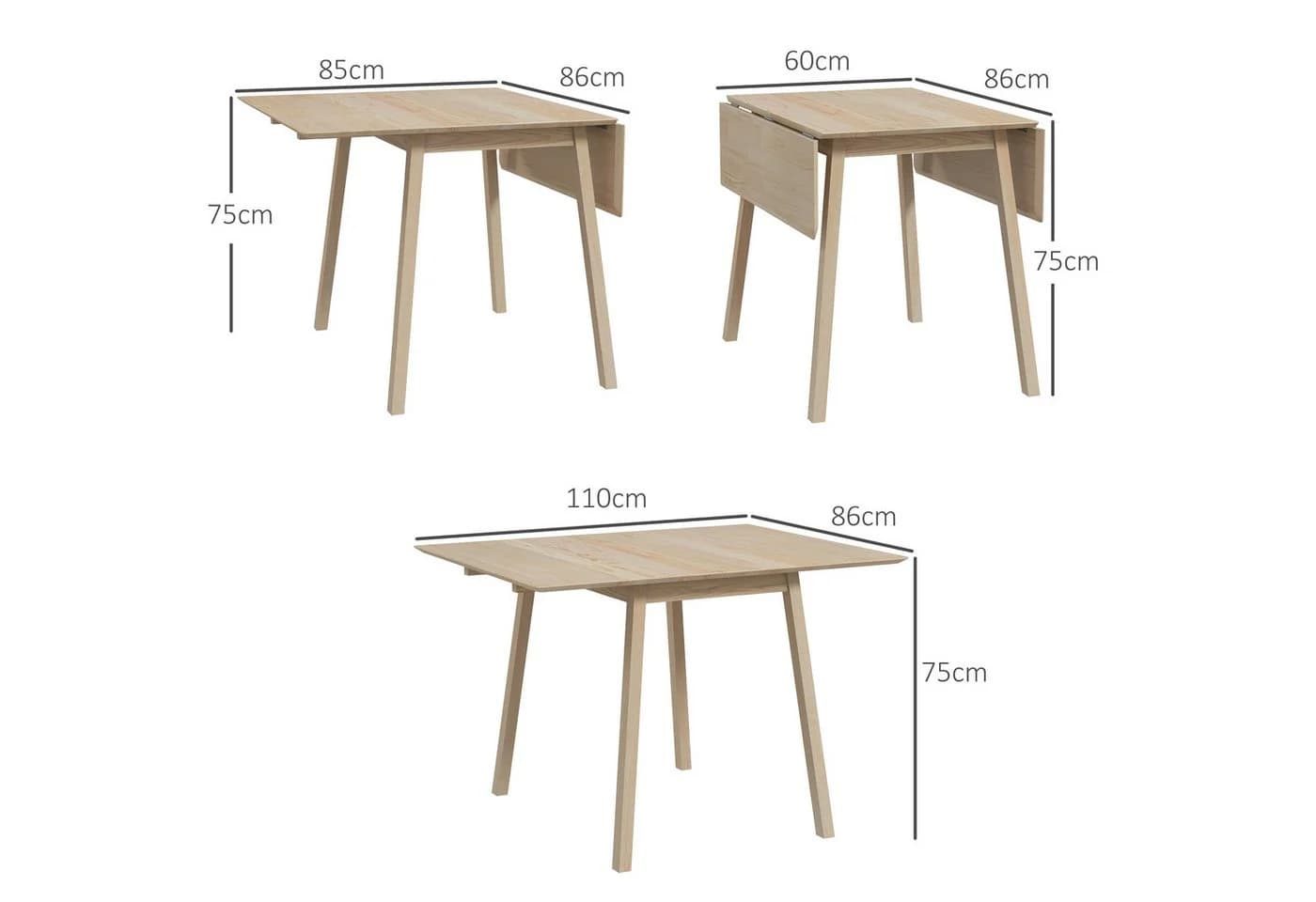 HOMCOM Klapptisch Esszimmertisch Kiefernholz Natur 2-4 Plätze - Bild 3