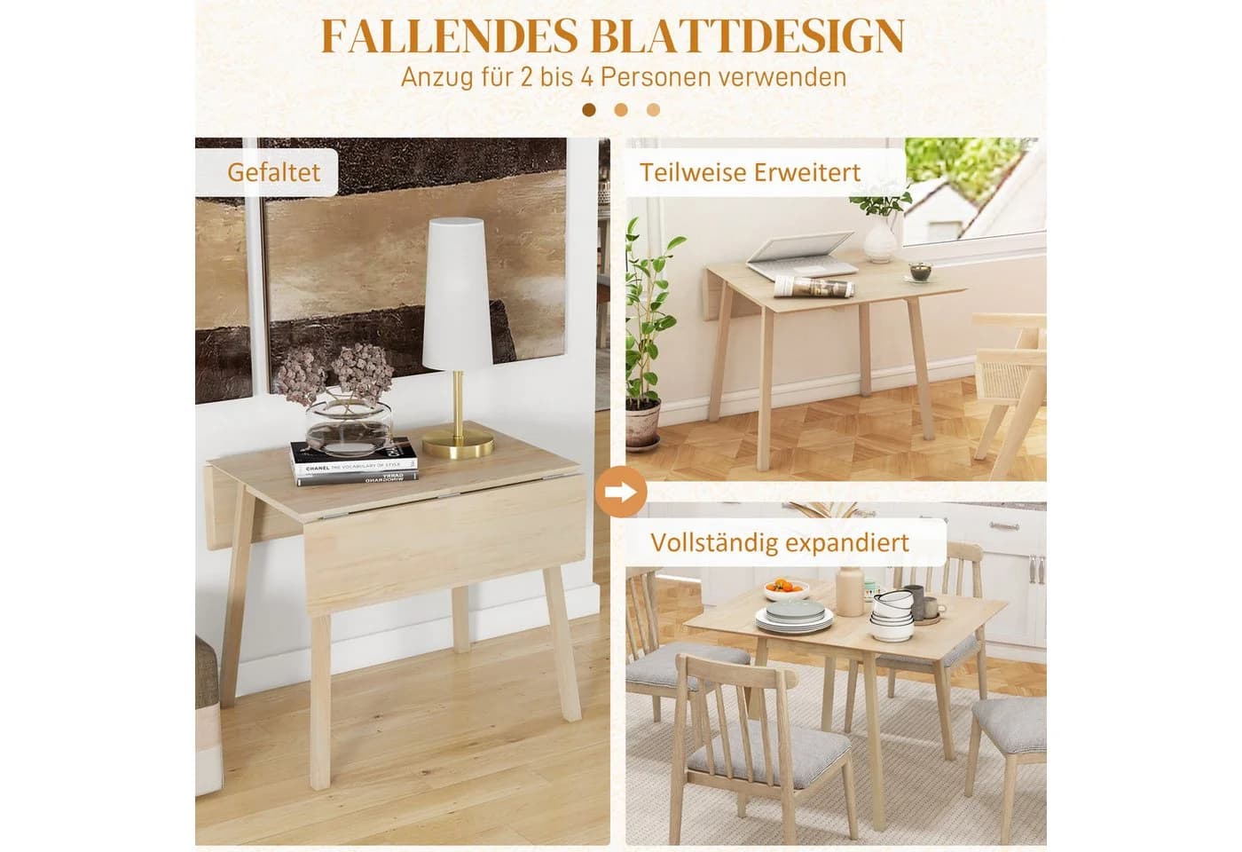 HOMCOM Klapptisch Esszimmertisch Kiefernholz Natur 2-4 Plätze - Bild 4