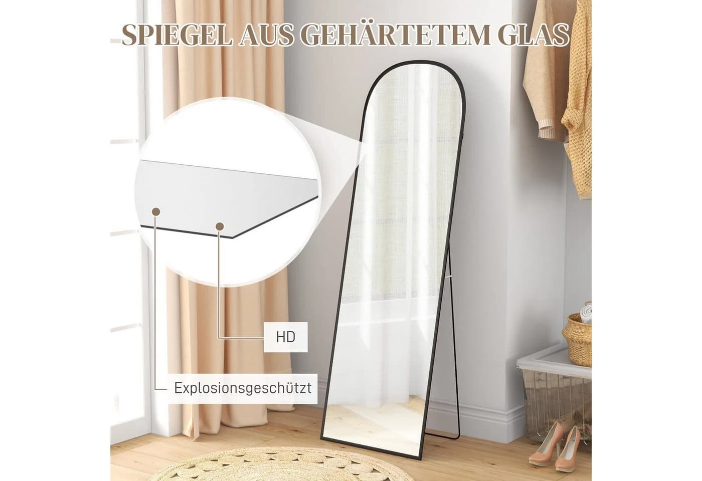 HOMCOM Ganzkörperspiegel Schwarz Aluminium - Bild 5