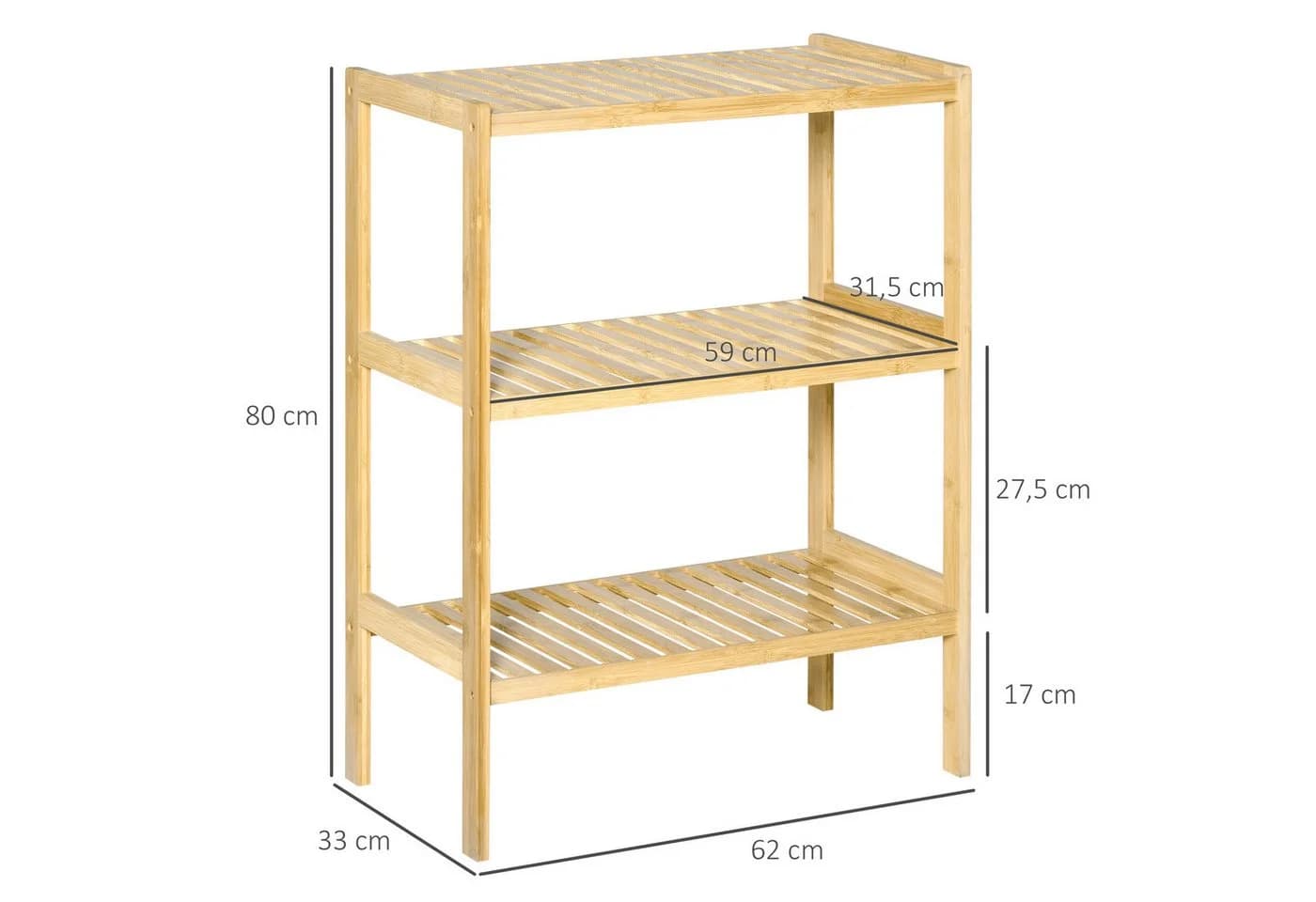 HOMCOM Bambus Standregal 3 Ebenen Natur Modern - Bild 3