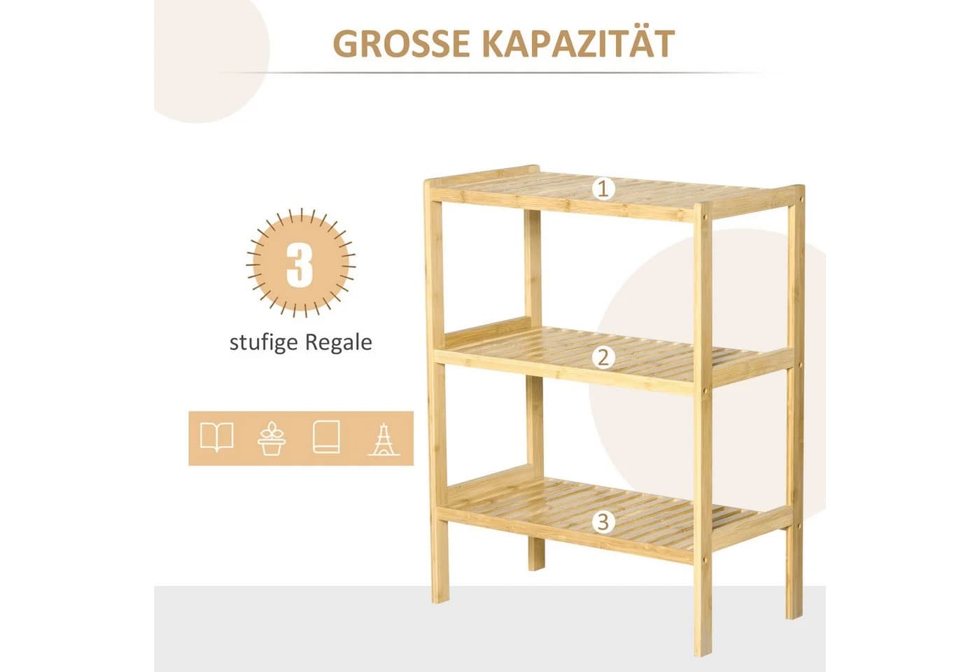HOMCOM Bambus Standregal 3 Ebenen Natur Modern - Bild 4