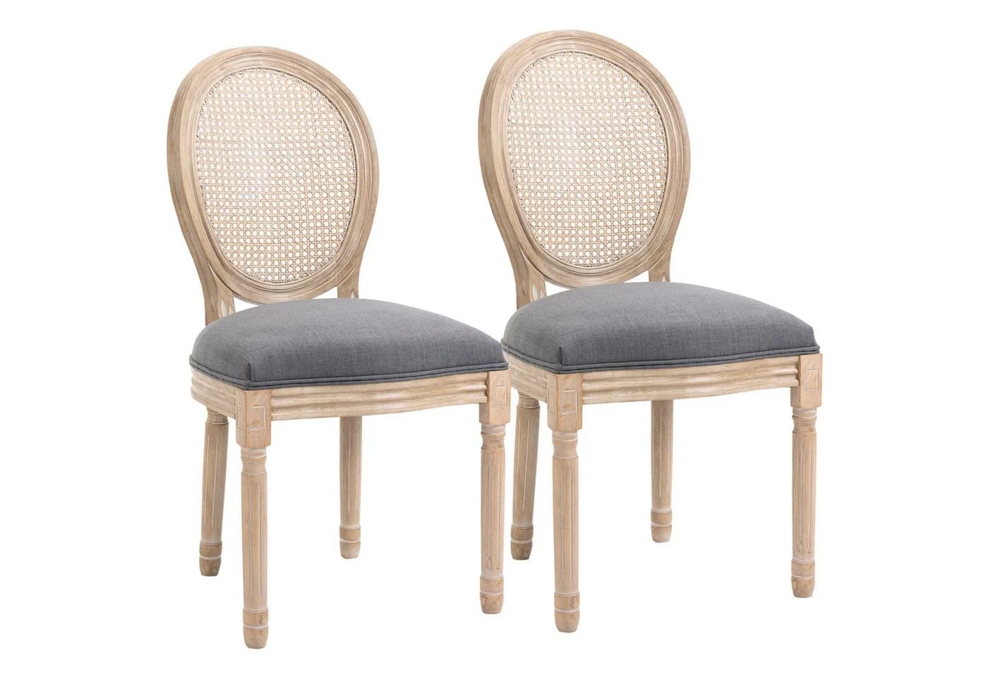 HOMCOM Esszimmerstuhl 2er-Set Grau Polyrattan Kautschukholz Französischer Stil - Bild 1