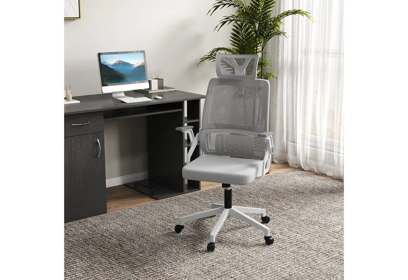 Vinsetto Bürostuhl Ergonomisch mit Mesh, Grau, Verstellbar - Bild 2