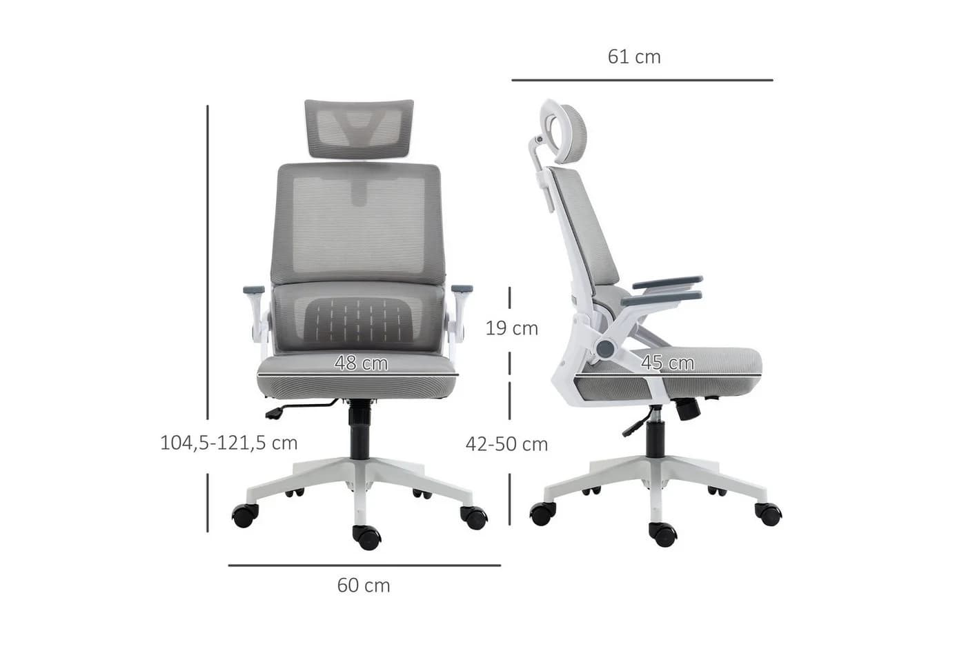 Vinsetto Bürostuhl Ergonomisch mit Mesh, Grau, Verstellbar - Bild 3