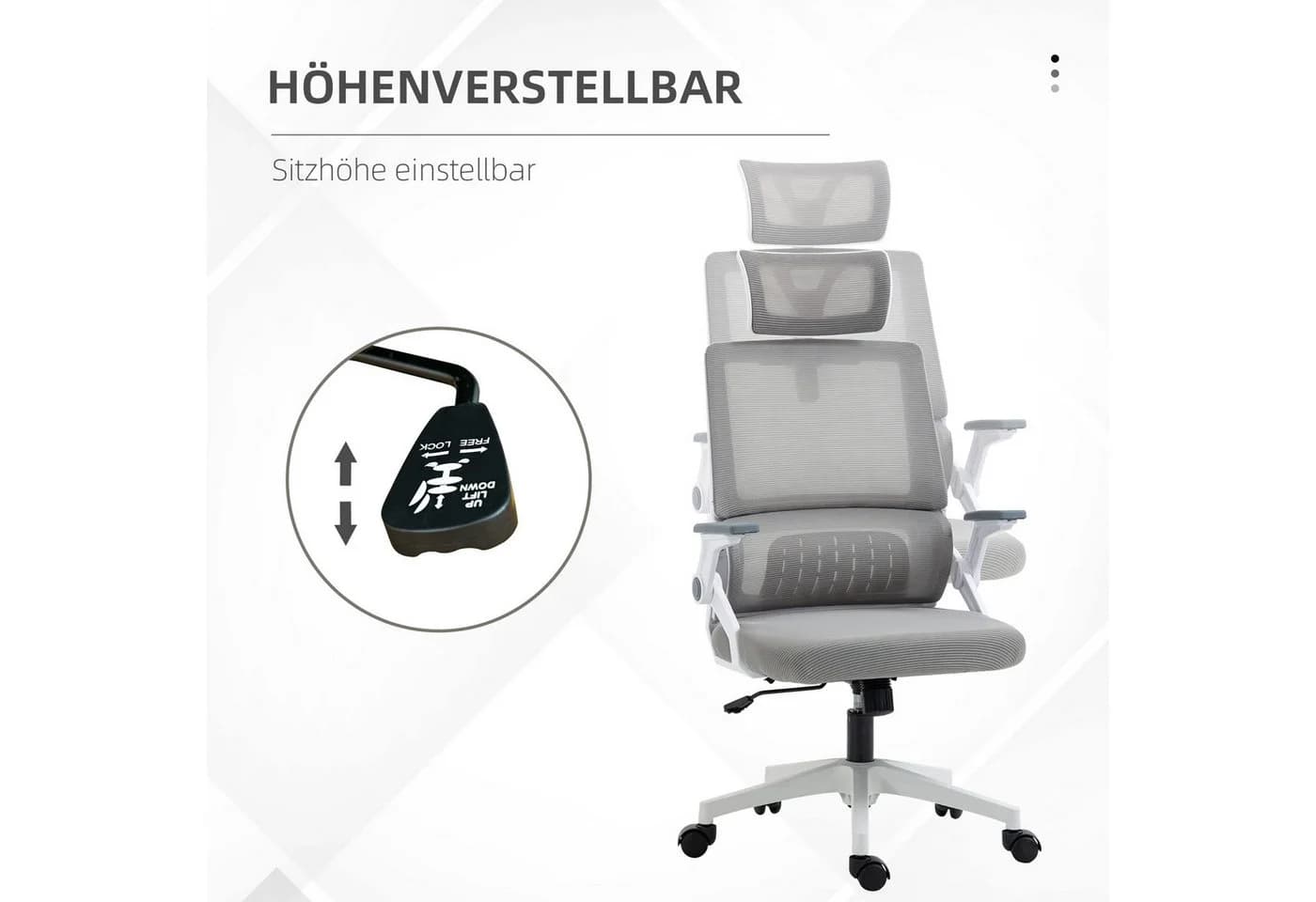 Vinsetto Bürostuhl Ergonomisch mit Mesh, Grau, Verstellbar - Bild 4