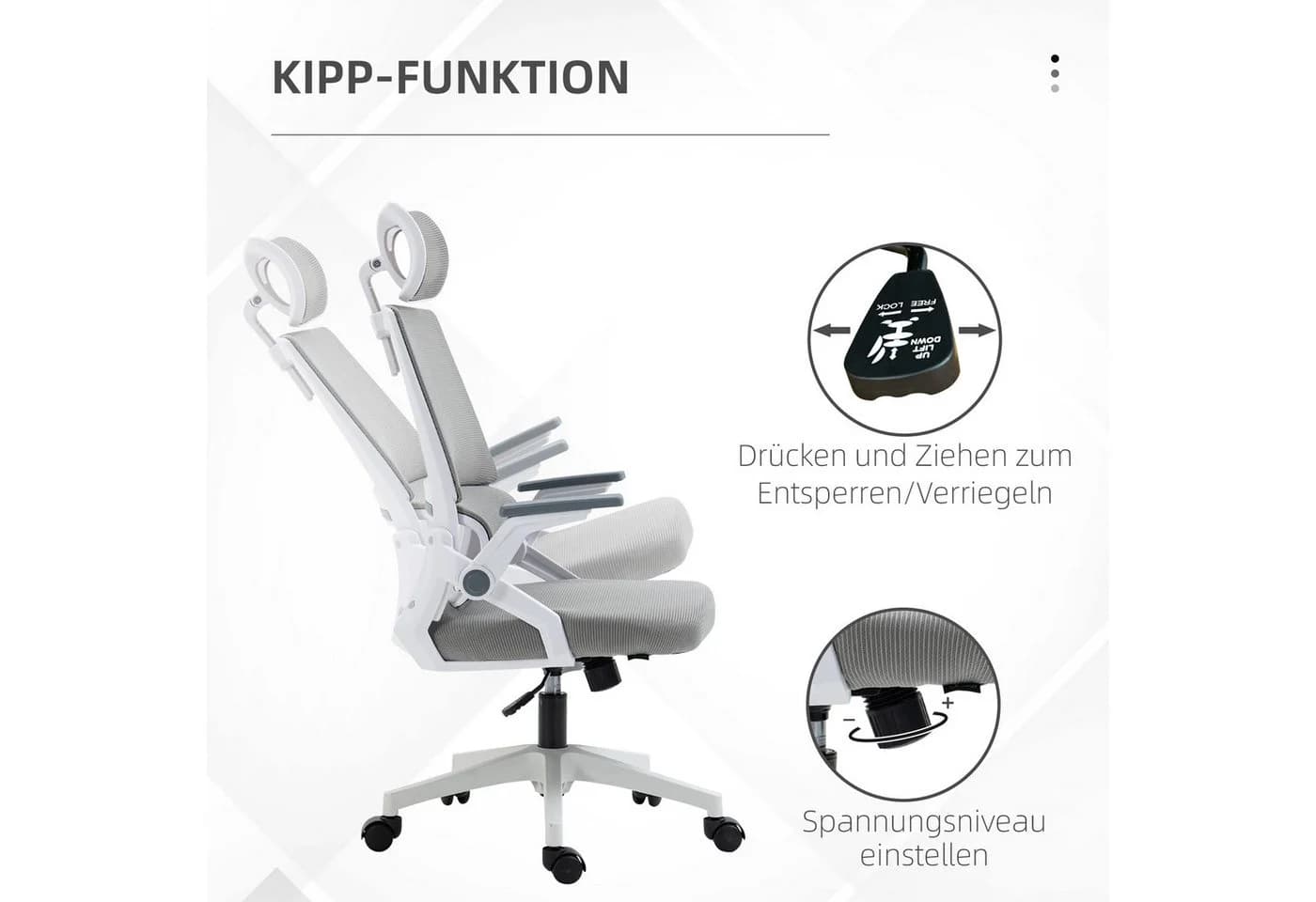 Vinsetto Bürostuhl Ergonomisch mit Mesh, Grau, Verstellbar - Bild 5