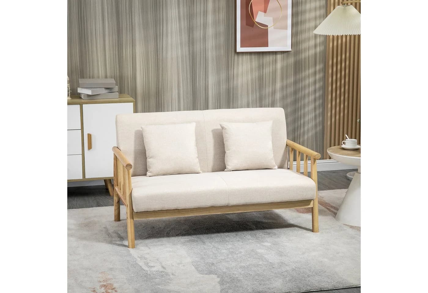 HOMCOM 2-Sitzer Sofa Beige Polyester Leinenoptik - Bild 2