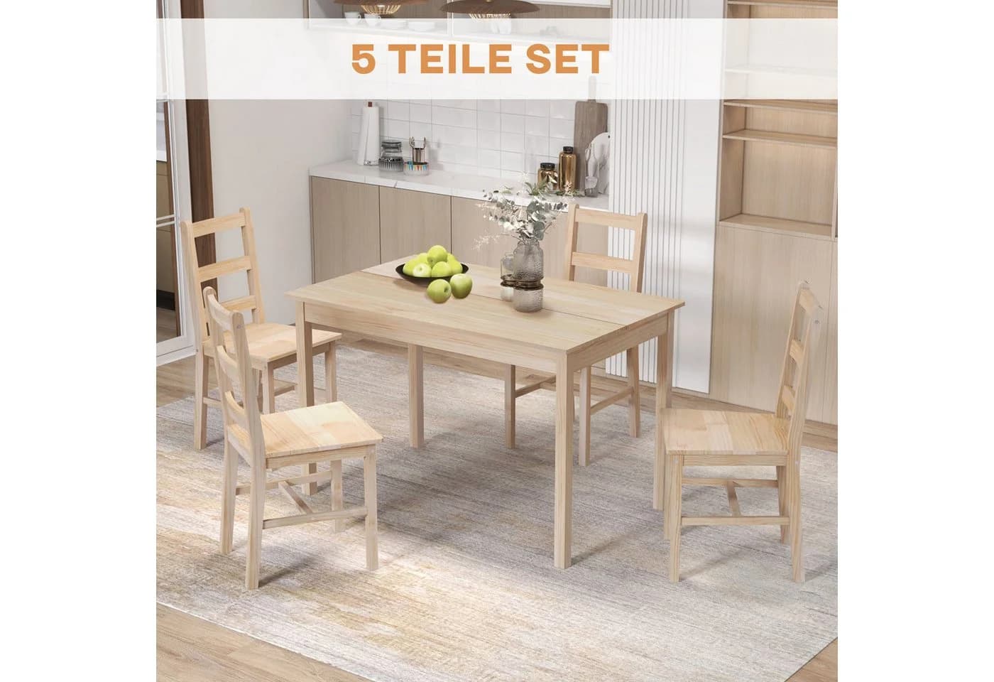 HOMCOM Essgruppe 5-teilig Massivholz Kiefer Natur - Bild 4