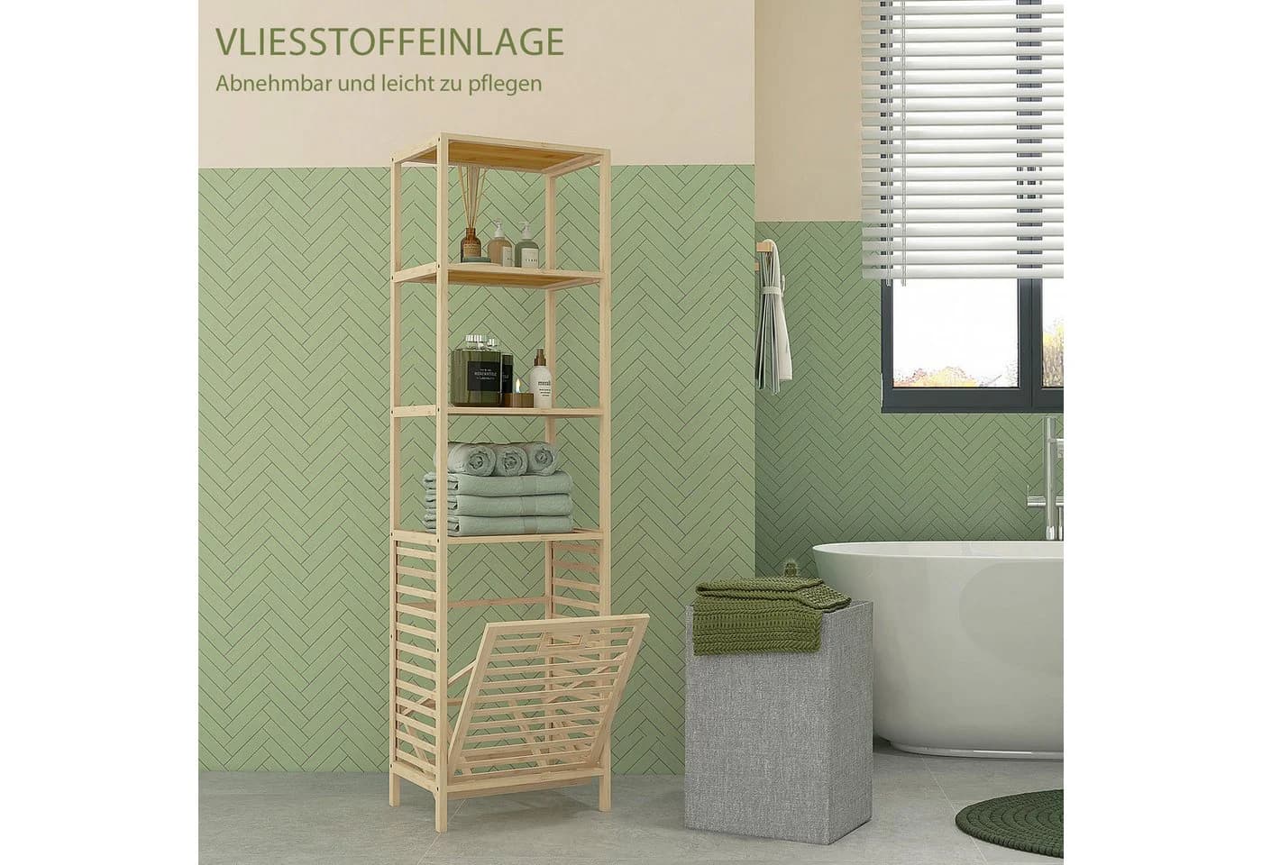 HOMCOM Badregal mit Wäschekorb Bambus Natur - Bild 5
