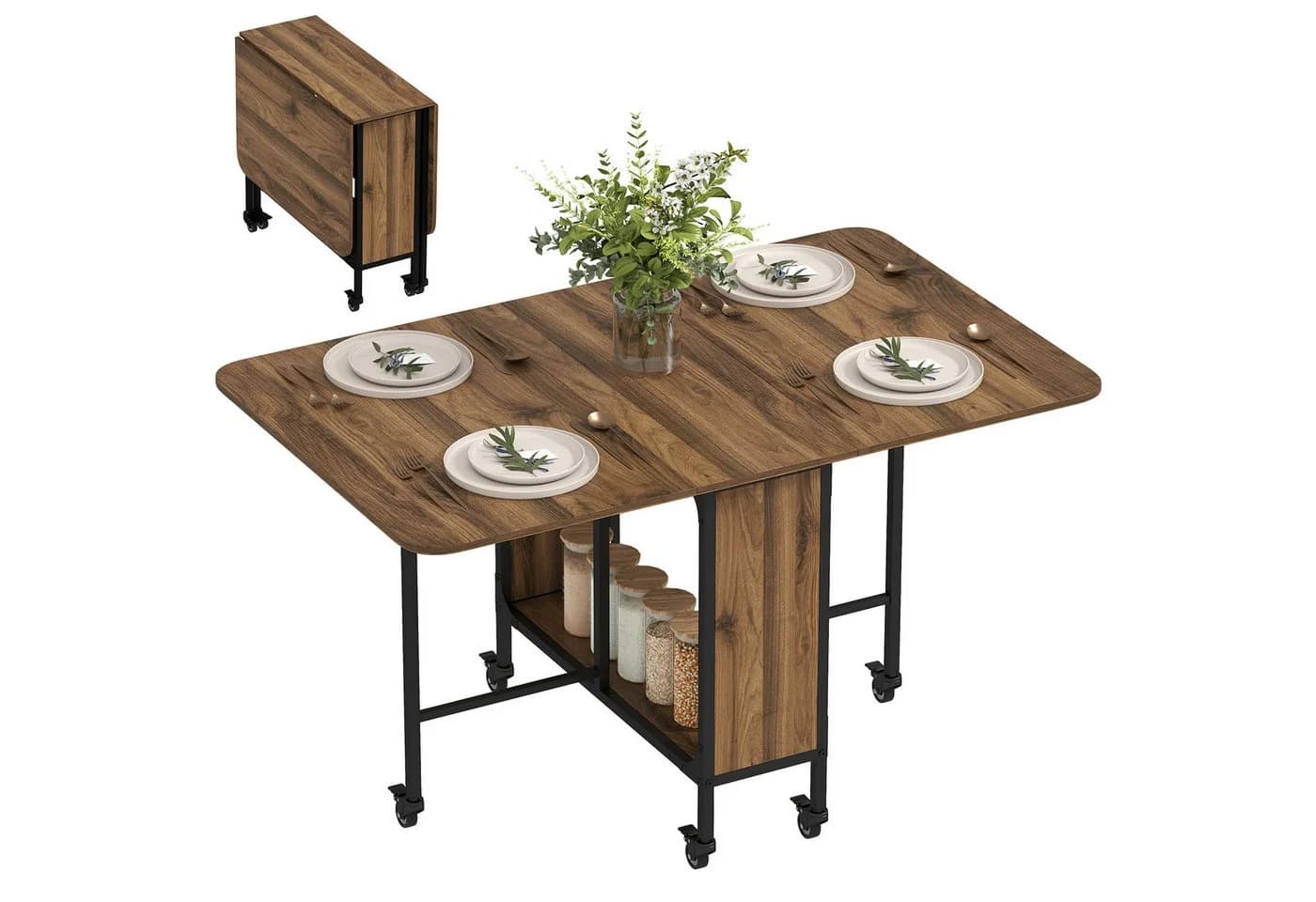 HOMCOM Klapptisch Esszimmertisch für 6 Personen Braun mit Ablage