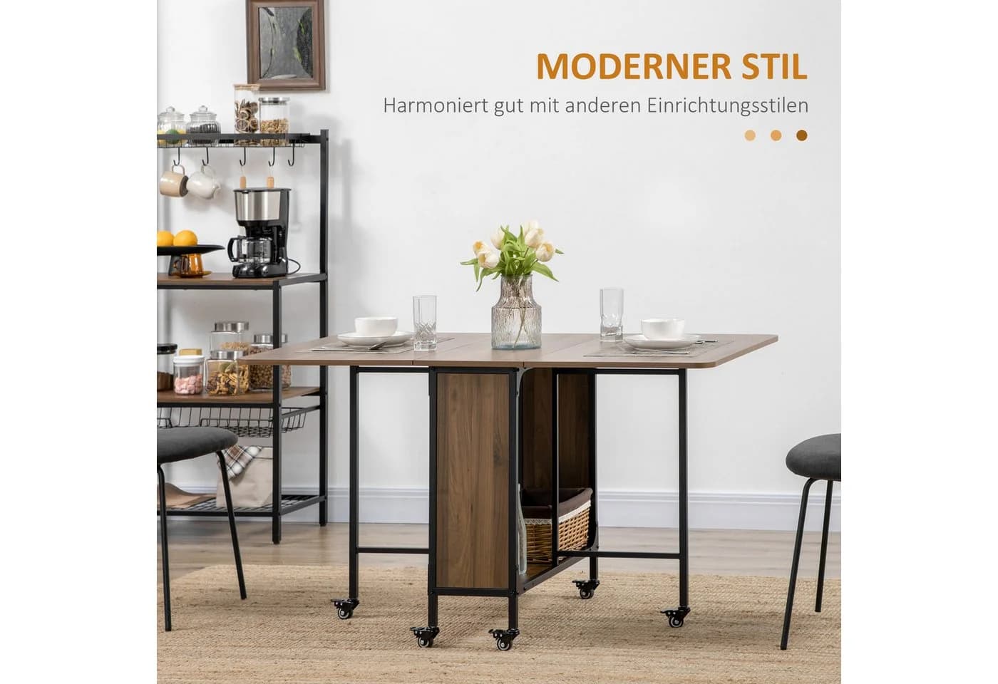 HOMCOM Klapptisch Esszimmertisch für 6 Personen Braun mit Ablage - Bild 4