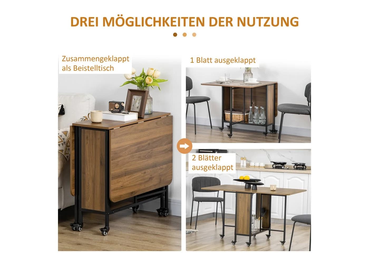 HOMCOM Klapptisch Esszimmertisch für 6 Personen Braun mit Ablage - Bild 5