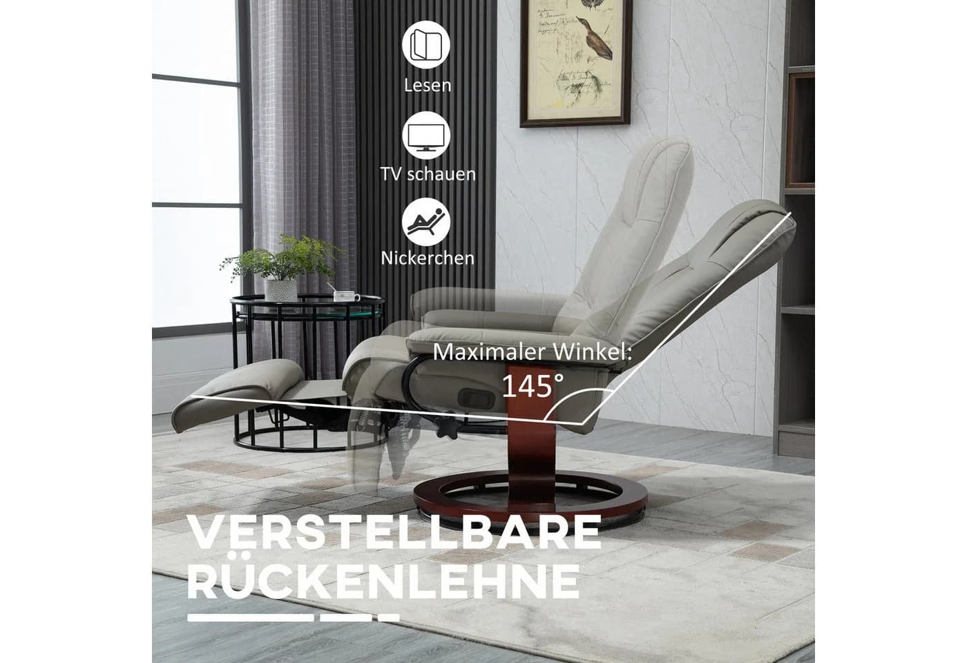 HOMCOM Grau Relaxsessel Drehbar mit Liegefunktion und Kunstleder - Bild 4