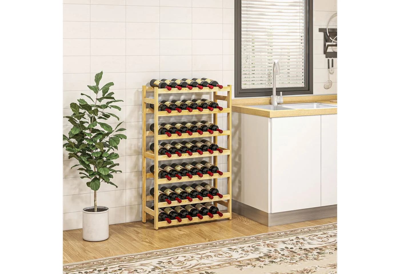 HOMCOM Weinregal 7 Ebenen Kiefernholz Natur - Bild 2