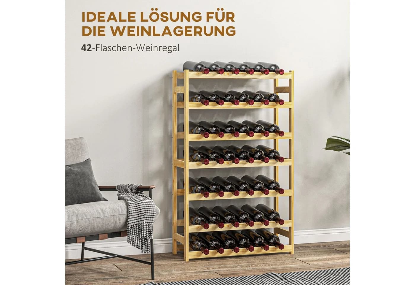 HOMCOM Weinregal 7 Ebenen Kiefernholz Natur - Bild 4