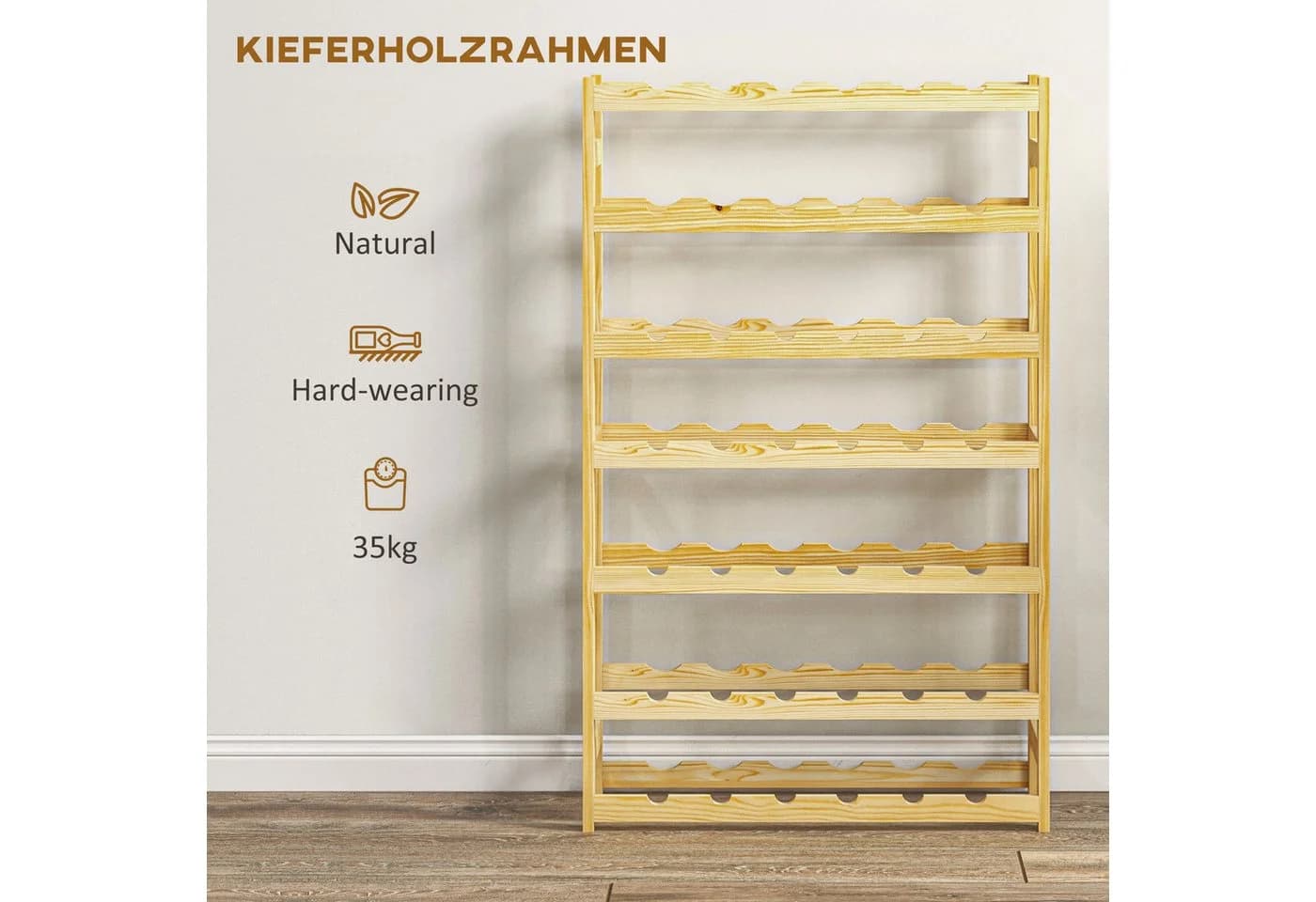 HOMCOM Weinregal 7 Ebenen Kiefernholz Natur - Bild 5