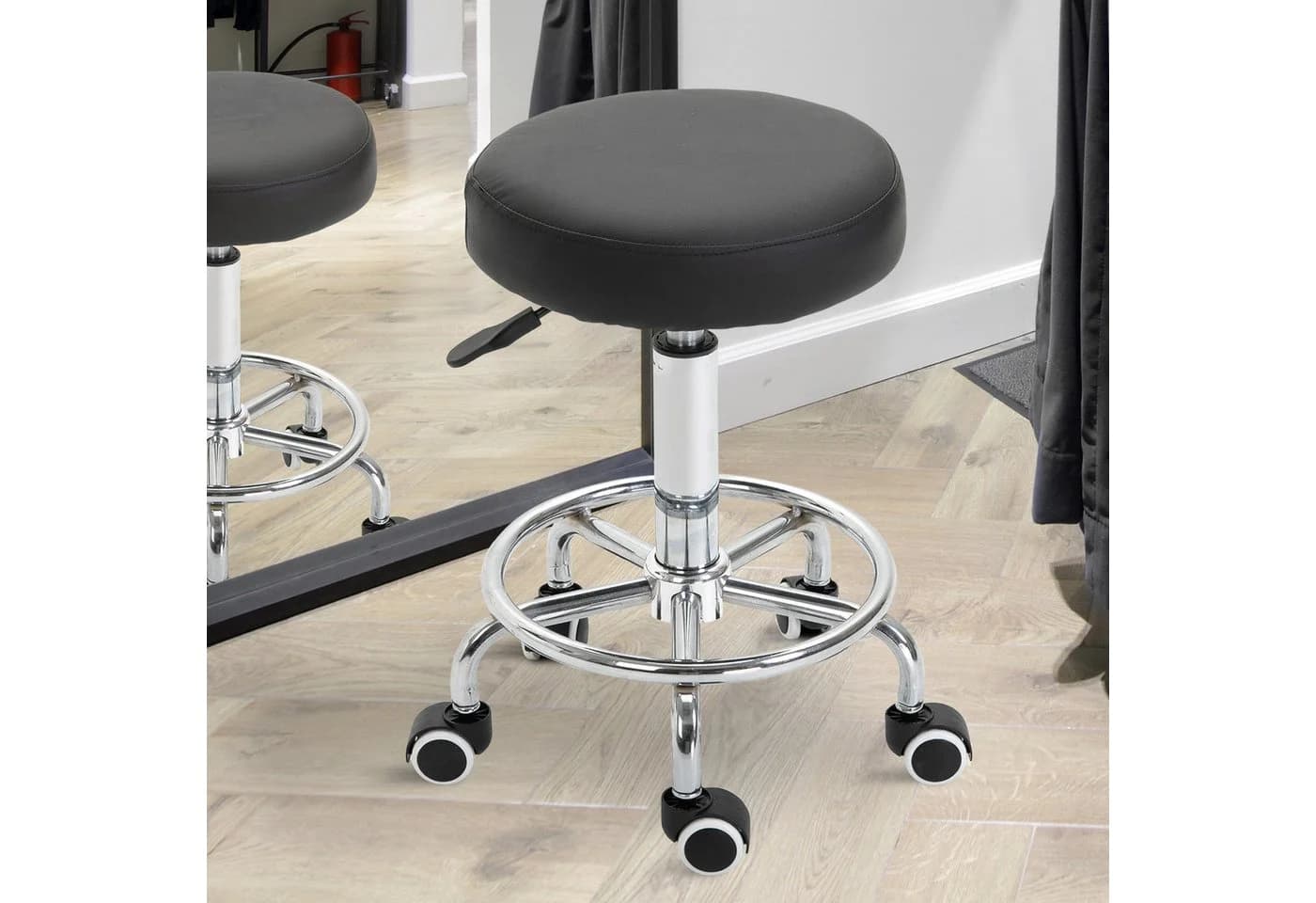 Vinsetto Rollsitz Samt-Touch mit Rädern, höhenverstellbarer Salonhocker, Schwarz - Bild 2