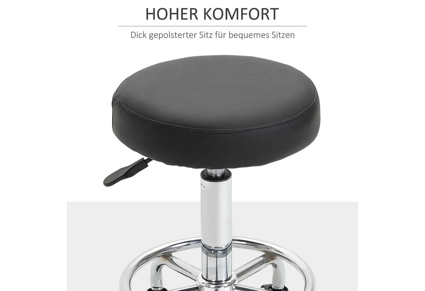 Vinsetto Rollsitz Samt-Touch mit Rädern, höhenverstellbarer Salonhocker, Schwarz - Bild 5