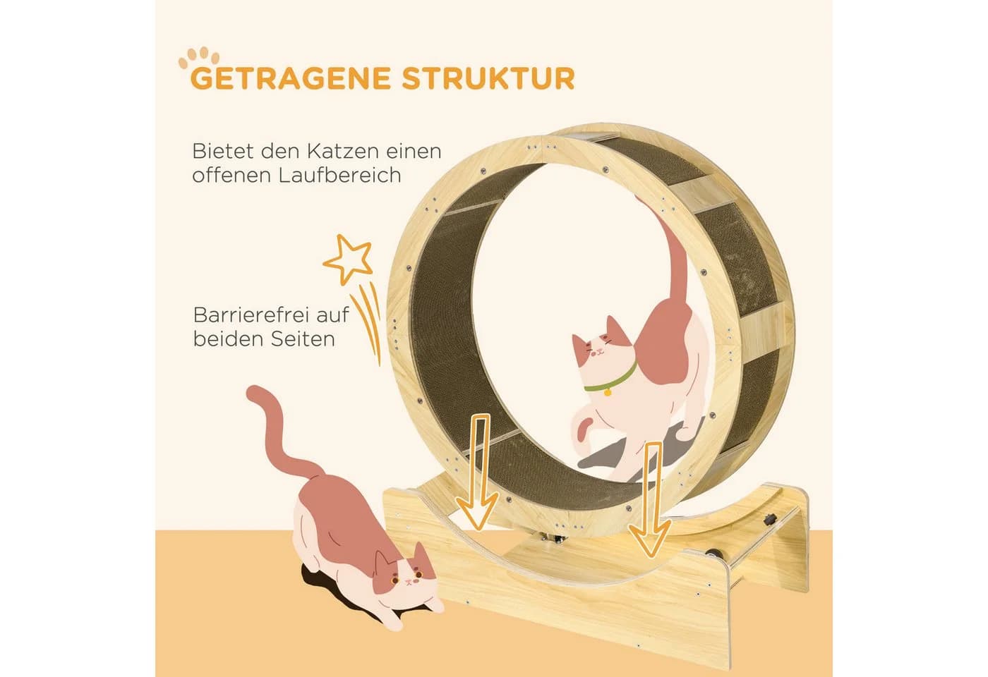 PawHut Katzenlaufrad Eiche mit Bremse und Kratzmatte - Bild 5