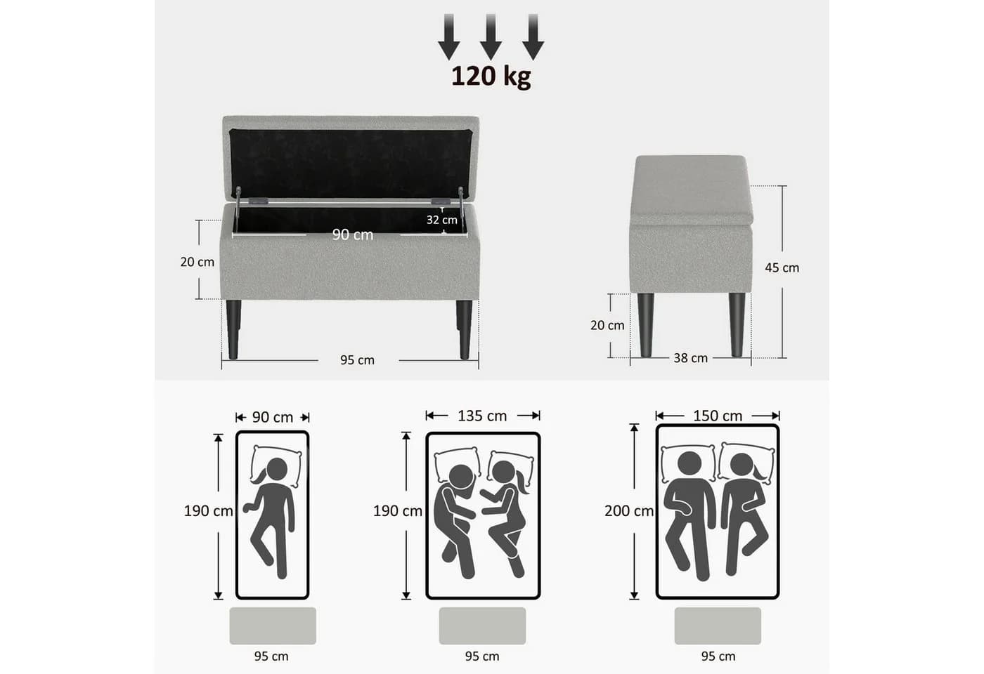 HOMCOM Sitzbank Grau mit Klappdeckel & Stauraum - Bild 3