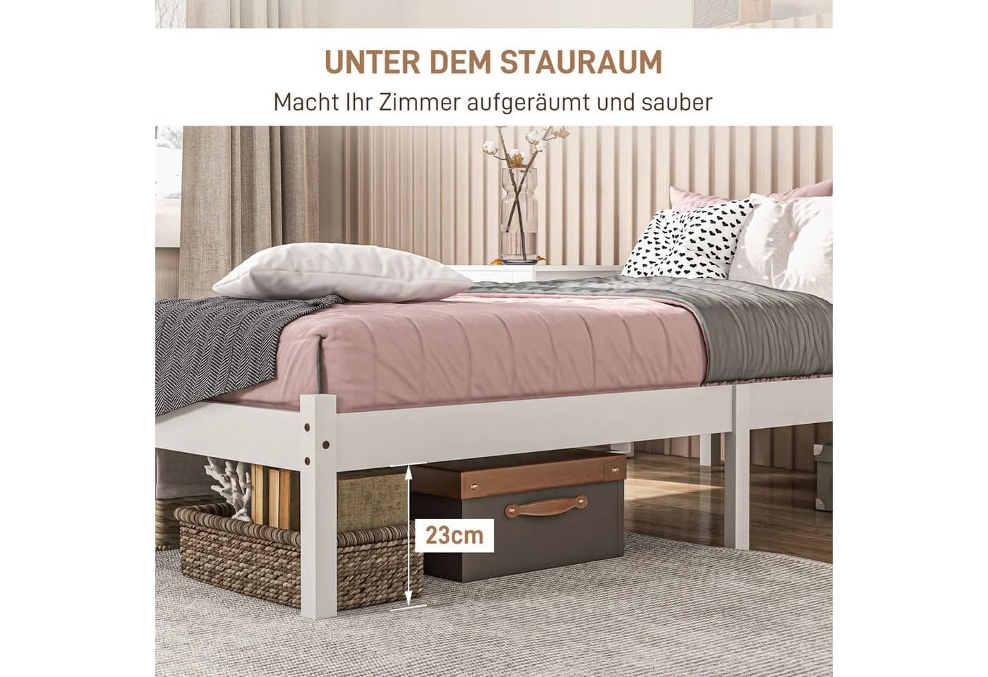 HOMCOM Bettgestell Kiefernholz Weiß Einzelbettgestell - Bild 4