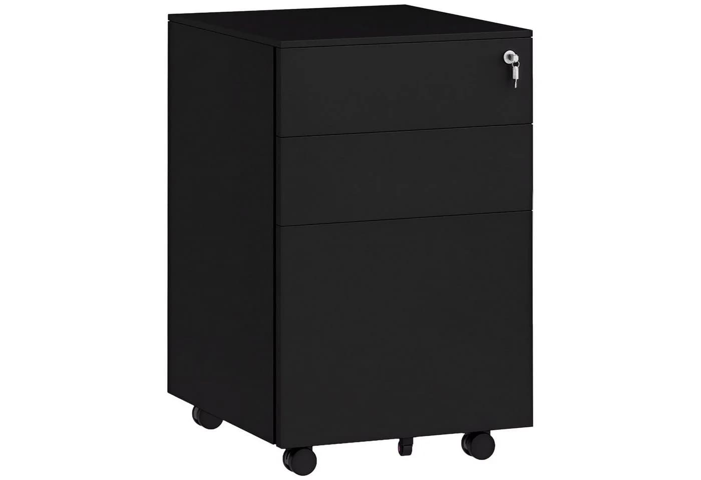 Vinsetto Rollcontainer Aktenschrank 3 Schubladen Schwarz Stahl