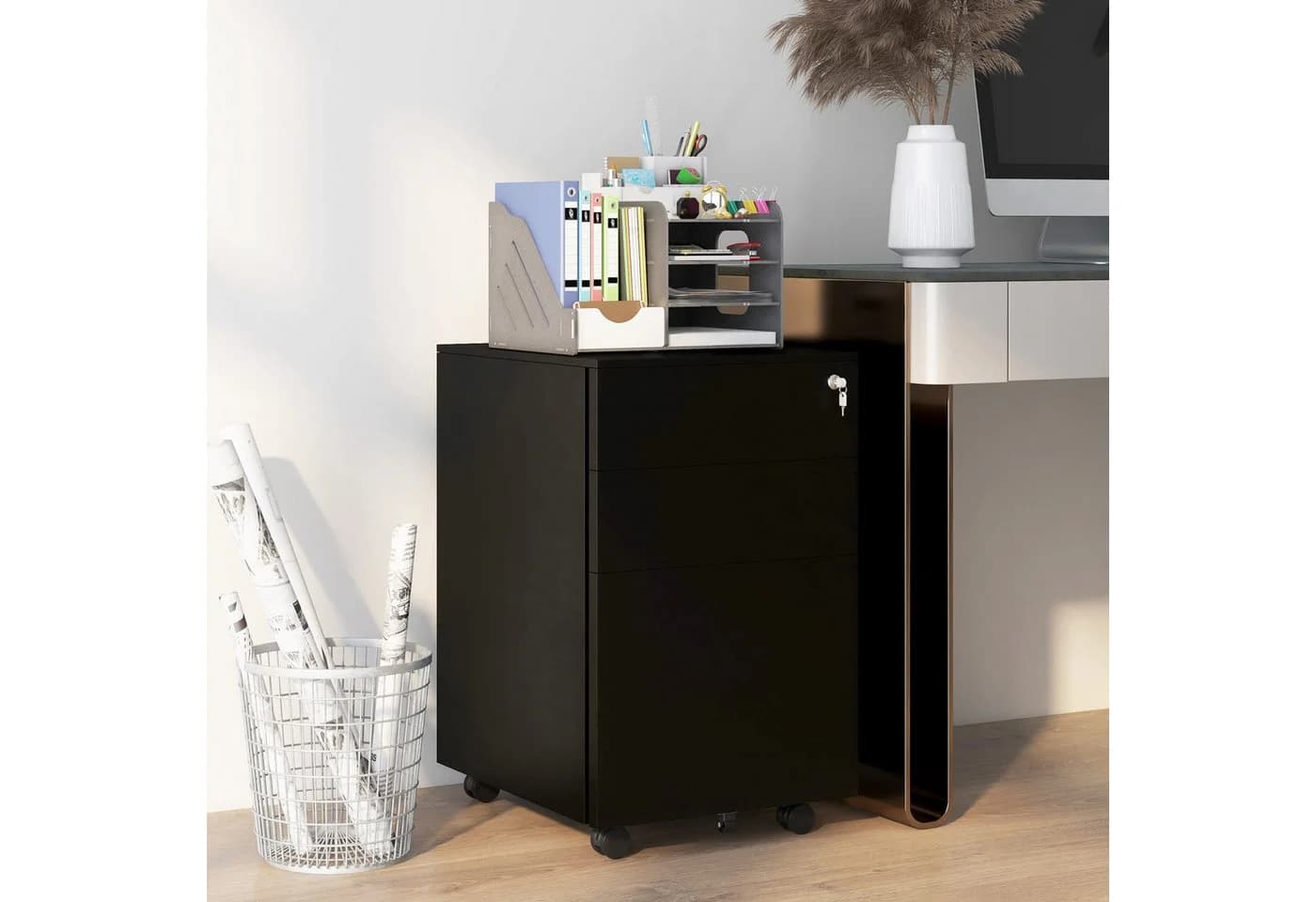 Vinsetto Rollcontainer Aktenschrank 3 Schubladen Schwarz Stahl - Bild 2
