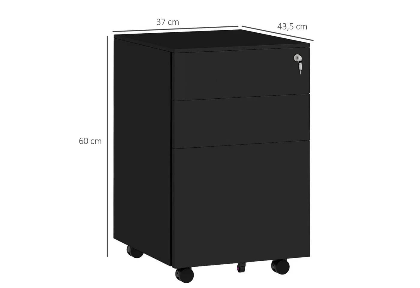 Vinsetto Rollcontainer Aktenschrank 3 Schubladen Schwarz Stahl - Bild 3