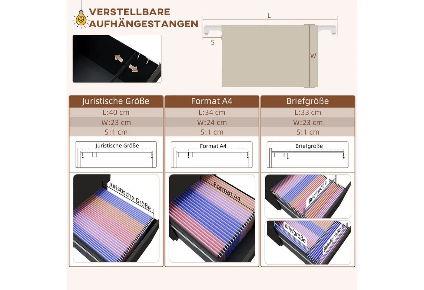 Vinsetto Rollcontainer Aktenschrank 3 Schubladen Schwarz Stahl - Bild 5