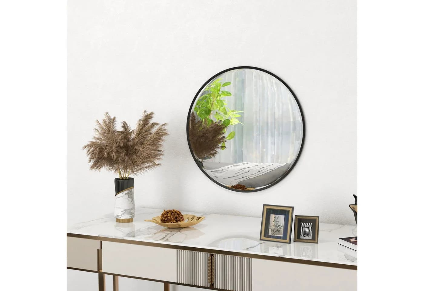 HOMCOM Wandspiegel Rund Schwarz Aluminiumlegierung - Bild 2