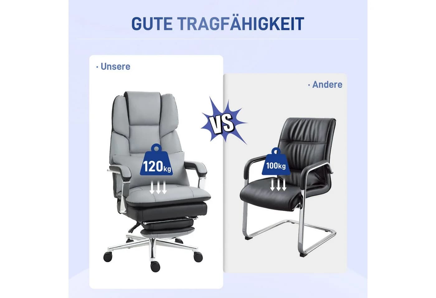 HOMCOM Bürostuhl Drehstuhl mit Wippfunktion und Fußstütze Grau - Bild 4