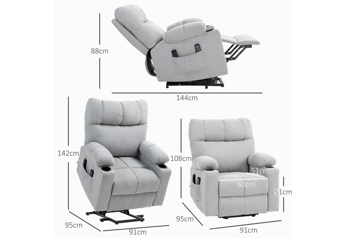HOMCOM Massagesessel Elektrischer Aufstehsessel Grau - Bild 3