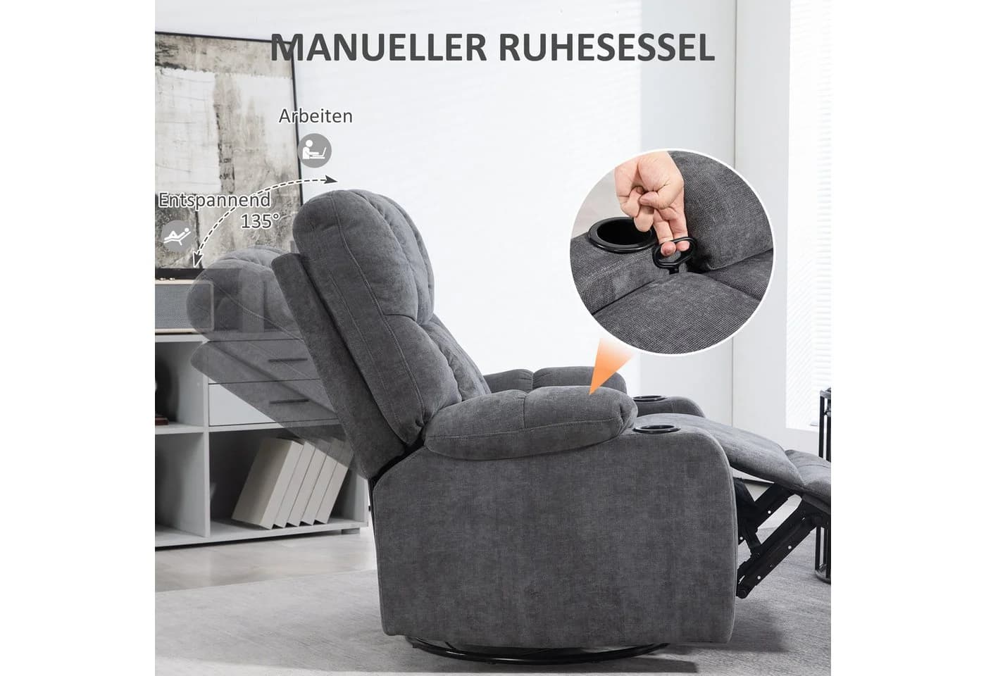 HOMCOM Relaxsessel Fernsehsessel mit Liege- und Schaukelfunktion Dunkelgrau - Bild 4