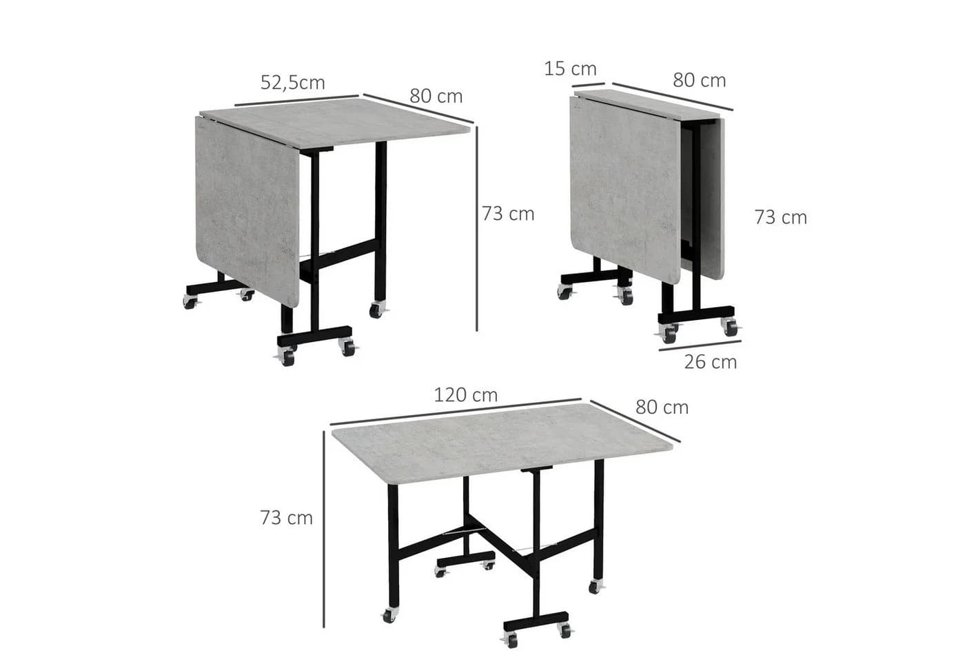 HOMCOM Klapptisch Grau 120x80cm Esstisch mit Rollen - Bild 3