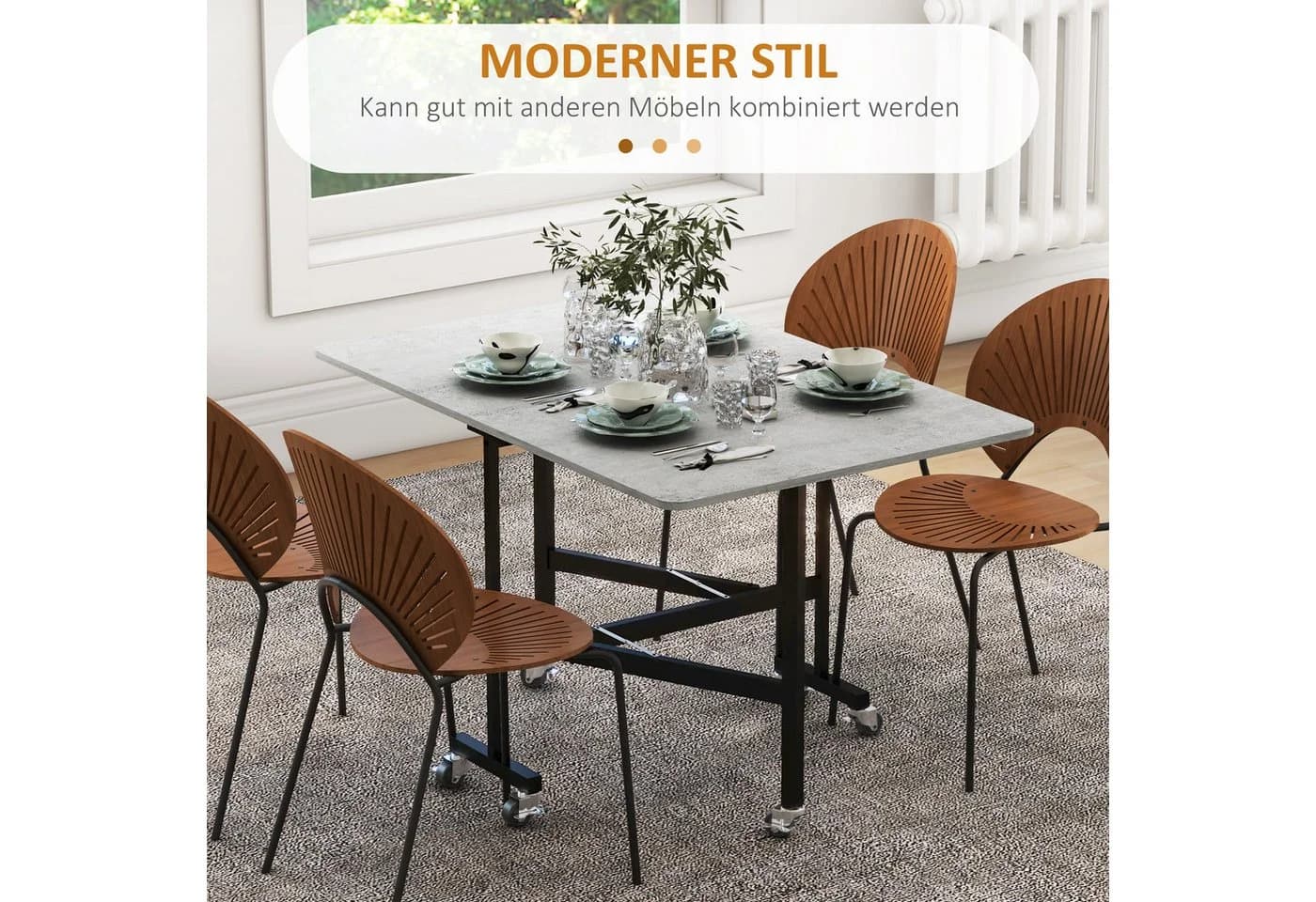 HOMCOM Klapptisch Grau 120x80cm Esstisch mit Rollen - Bild 4
