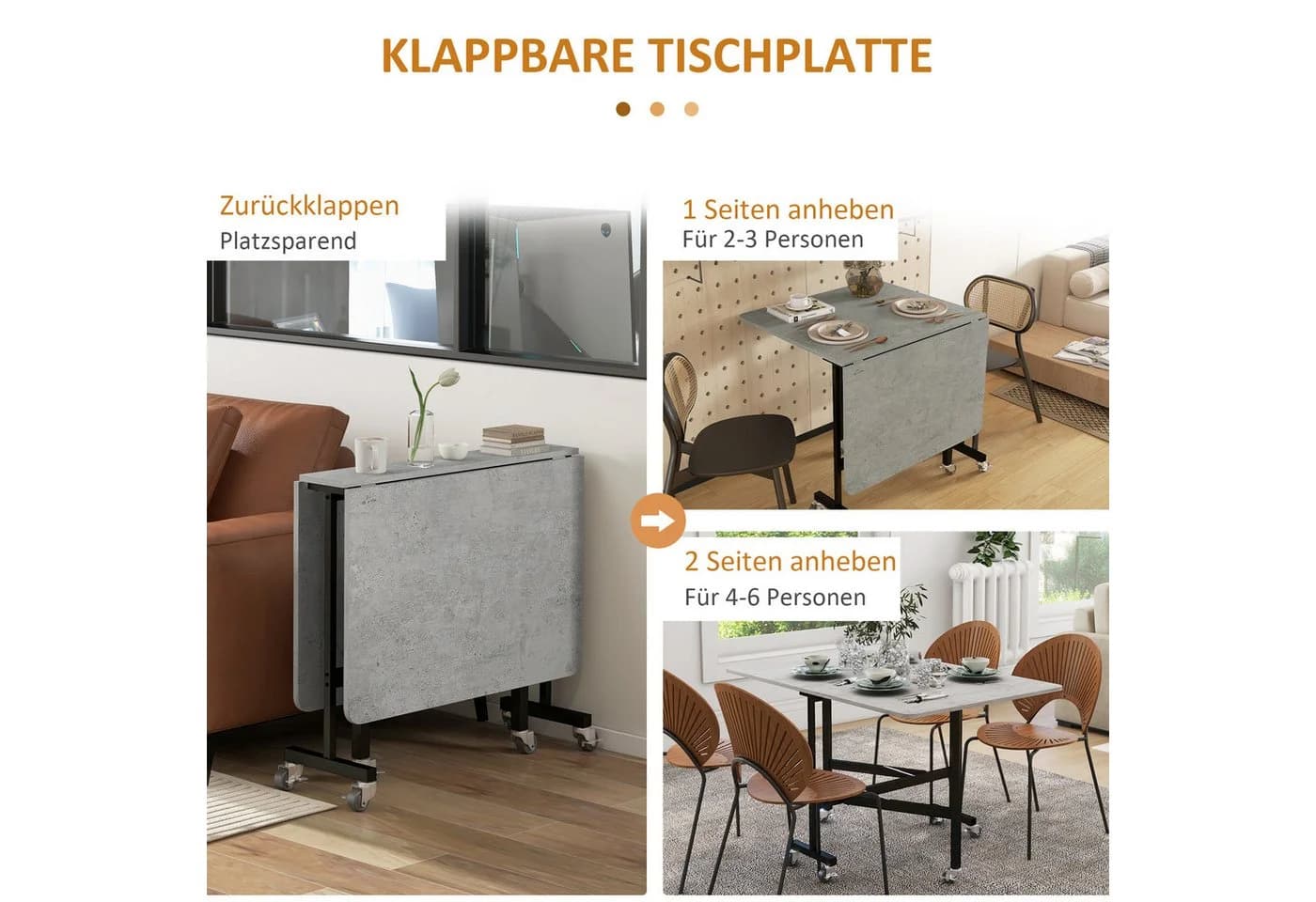 HOMCOM Klapptisch Grau 120x80cm Esstisch mit Rollen - Bild 5