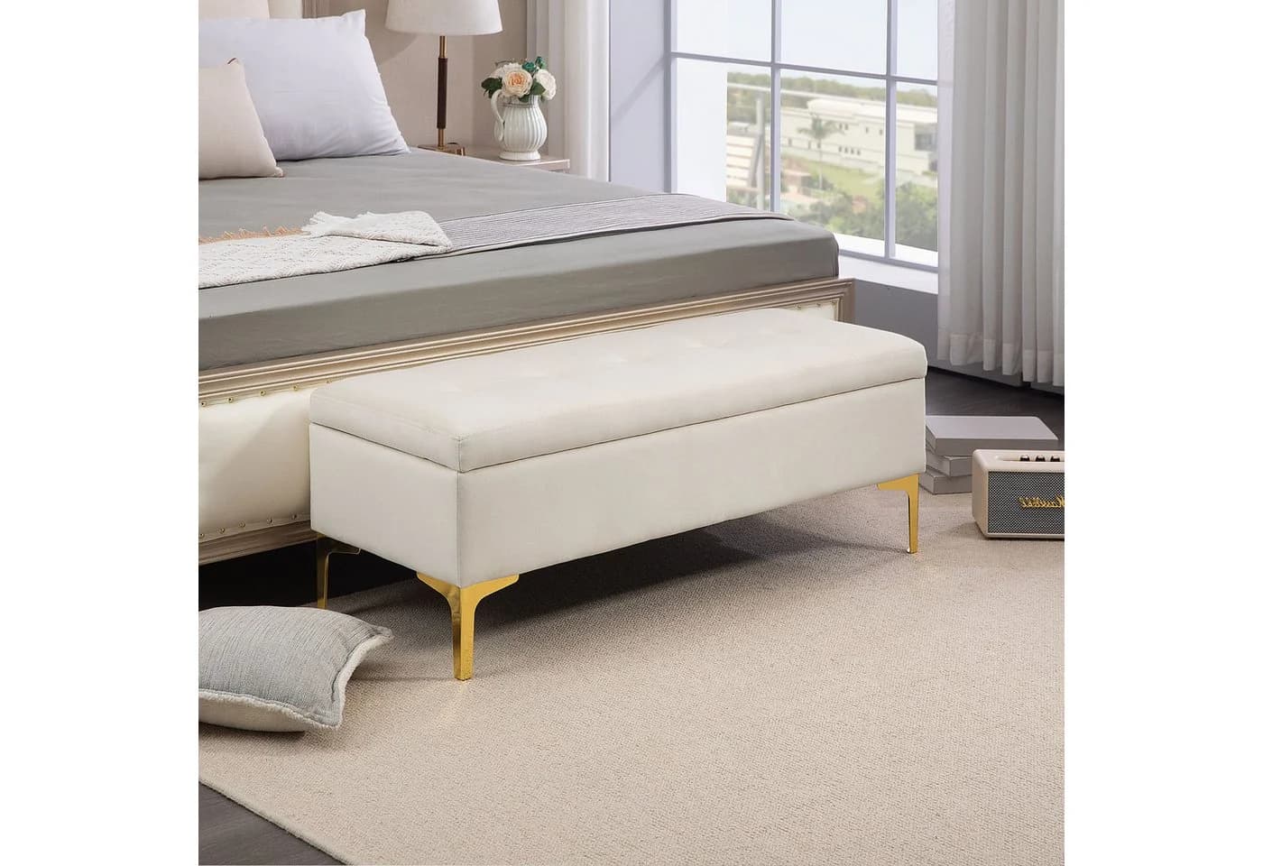 HOMCOM Sitzbank Beige mit Gold-Ton Beinen und Stauraum - Bild 2