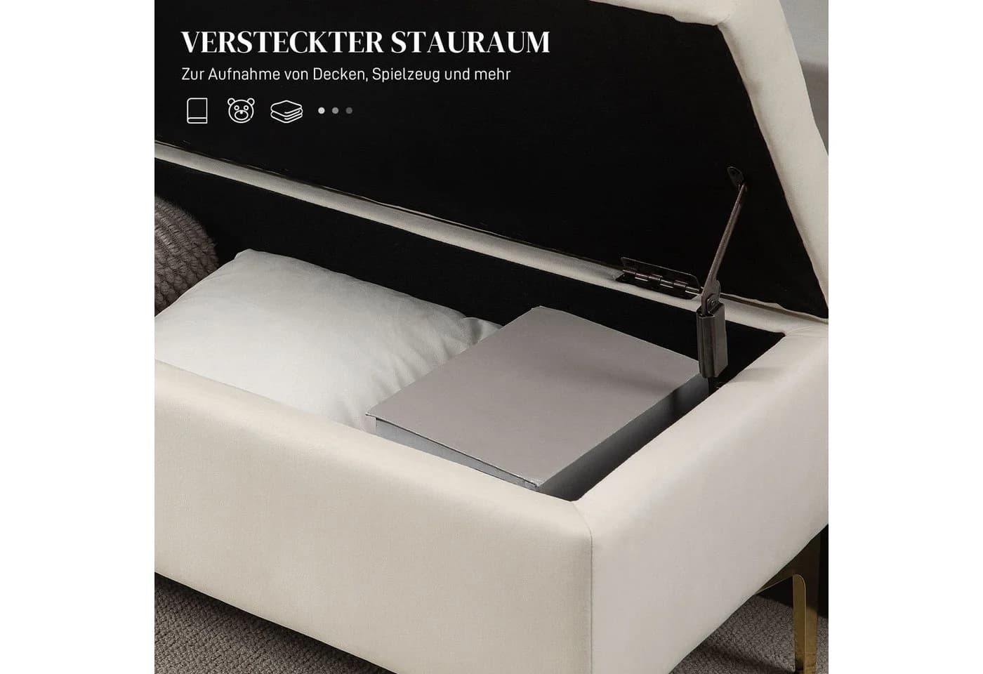 HOMCOM Sitzbank Beige mit Gold-Ton Beinen und Stauraum - Bild 5