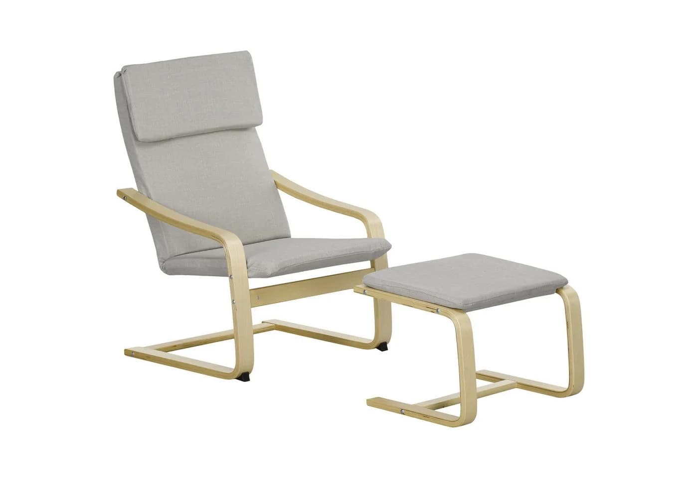HOMCOM Relaxsessel mit Fußhocker Hellgrau Leinenoptik