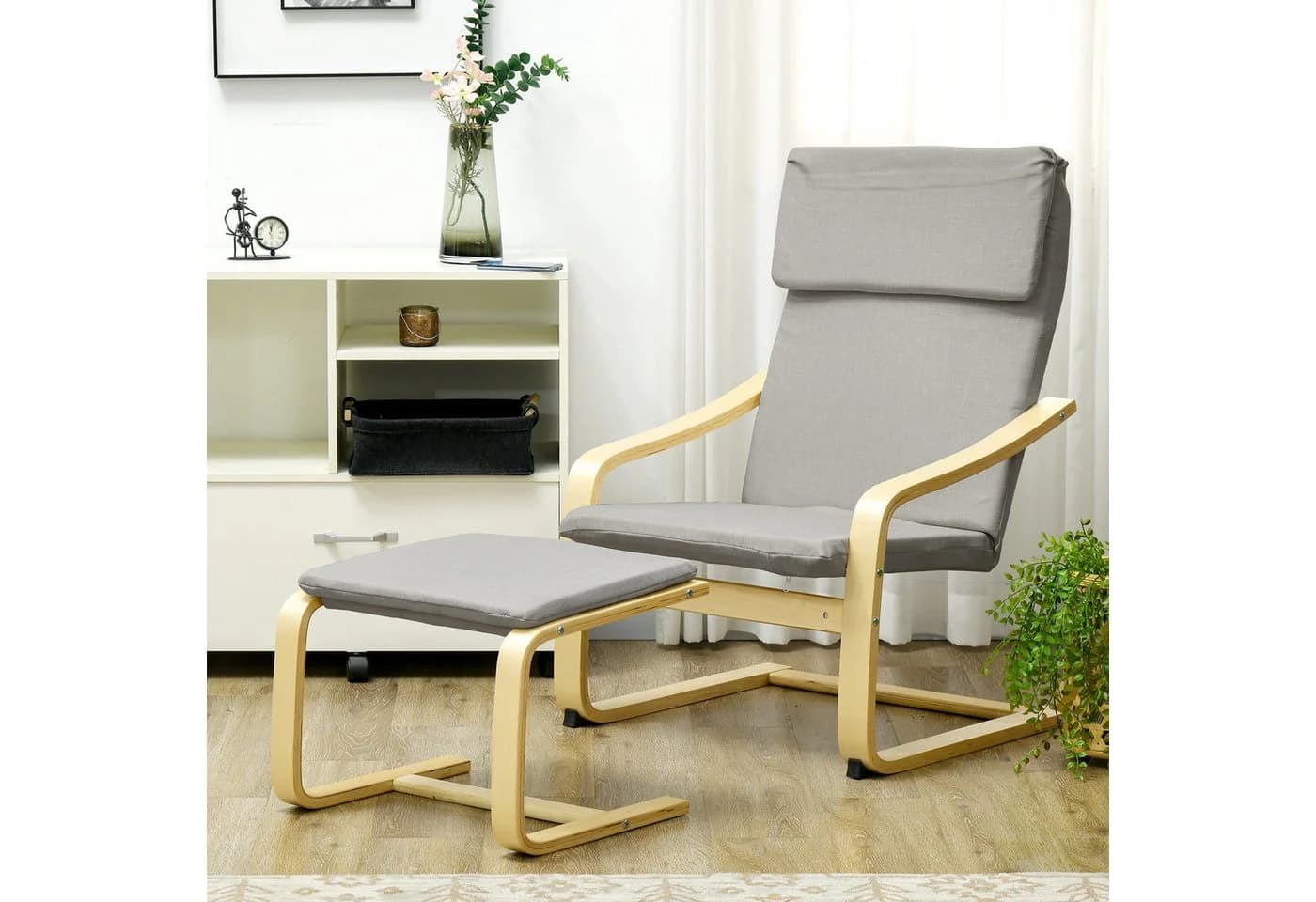 HOMCOM Relaxsessel mit Fußhocker Hellgrau Leinenoptik - Bild 2