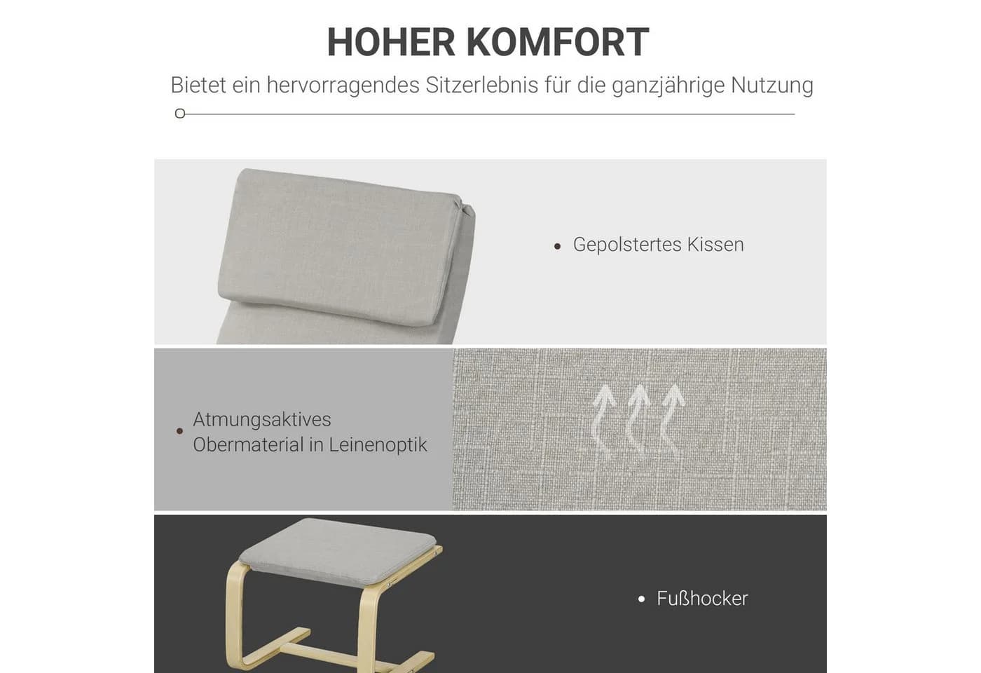 HOMCOM Relaxsessel mit Fußhocker Hellgrau Leinenoptik - Bild 4