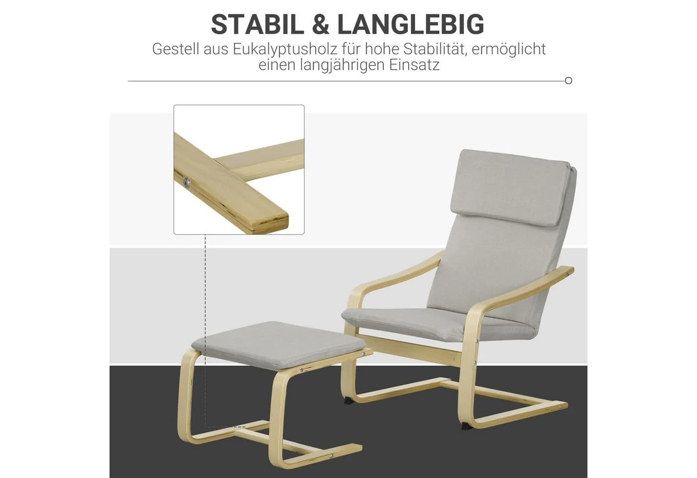 HOMCOM Relaxsessel mit Fußhocker Hellgrau Leinenoptik - Bild 5