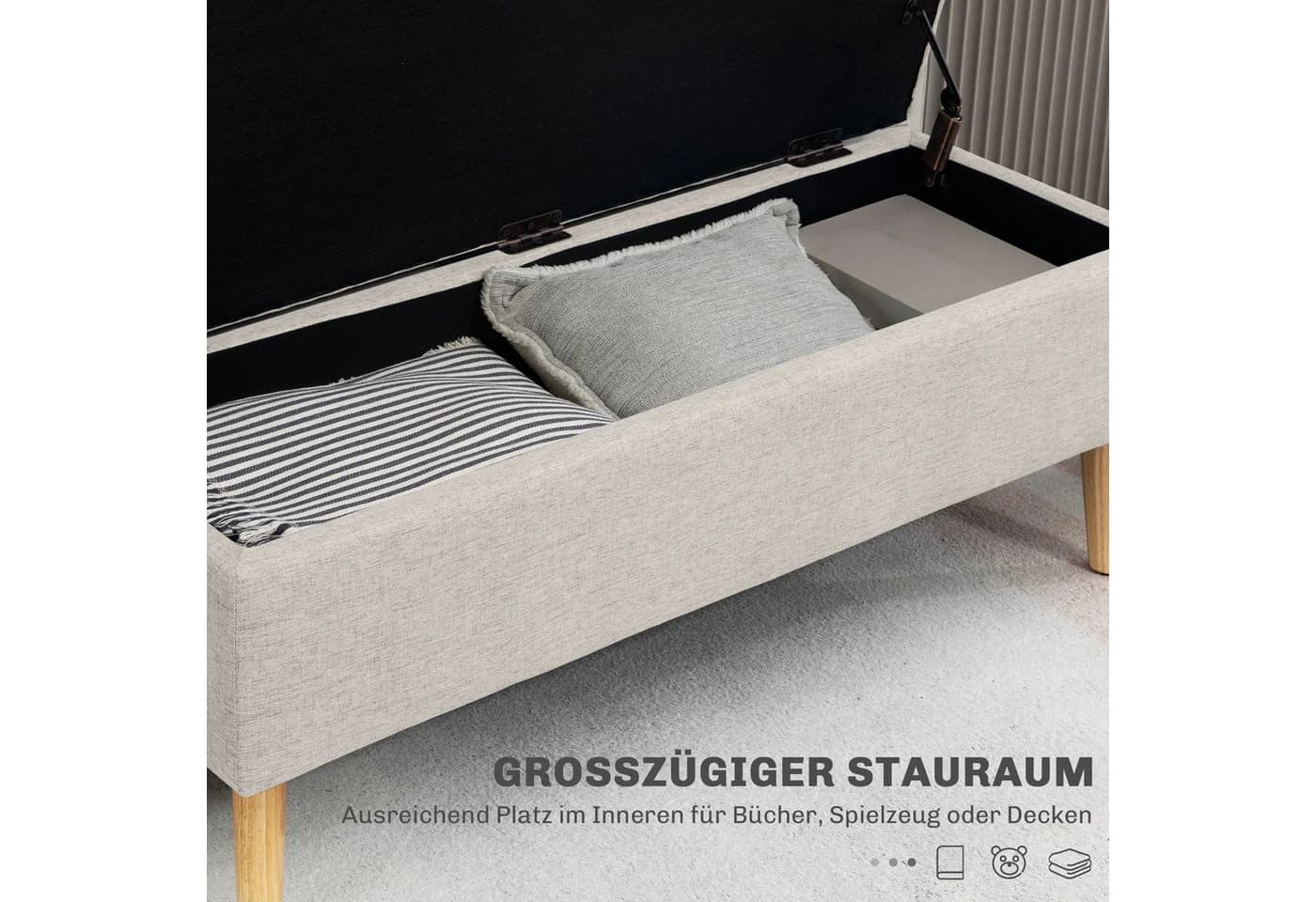 HOMCOM Sitzbank mit Stauraum Beige Leinenoptik - Bild 4